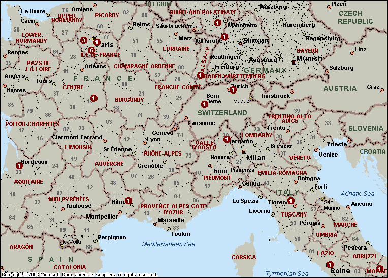 COZY Mailing List Member Distribution - Southern Europe